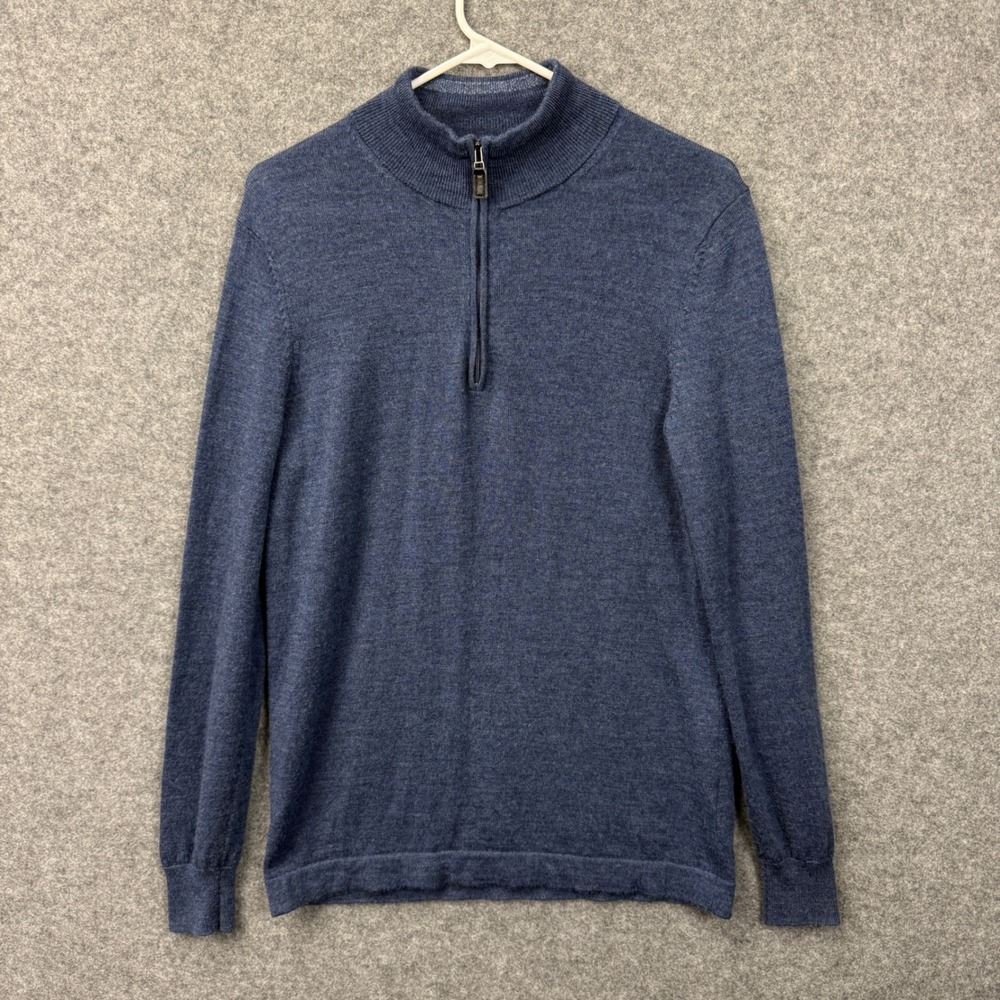 Joseph‎ Abboud Mens Blue 100% Merino Wool Quarter Zip Sweater Modern Fit Small